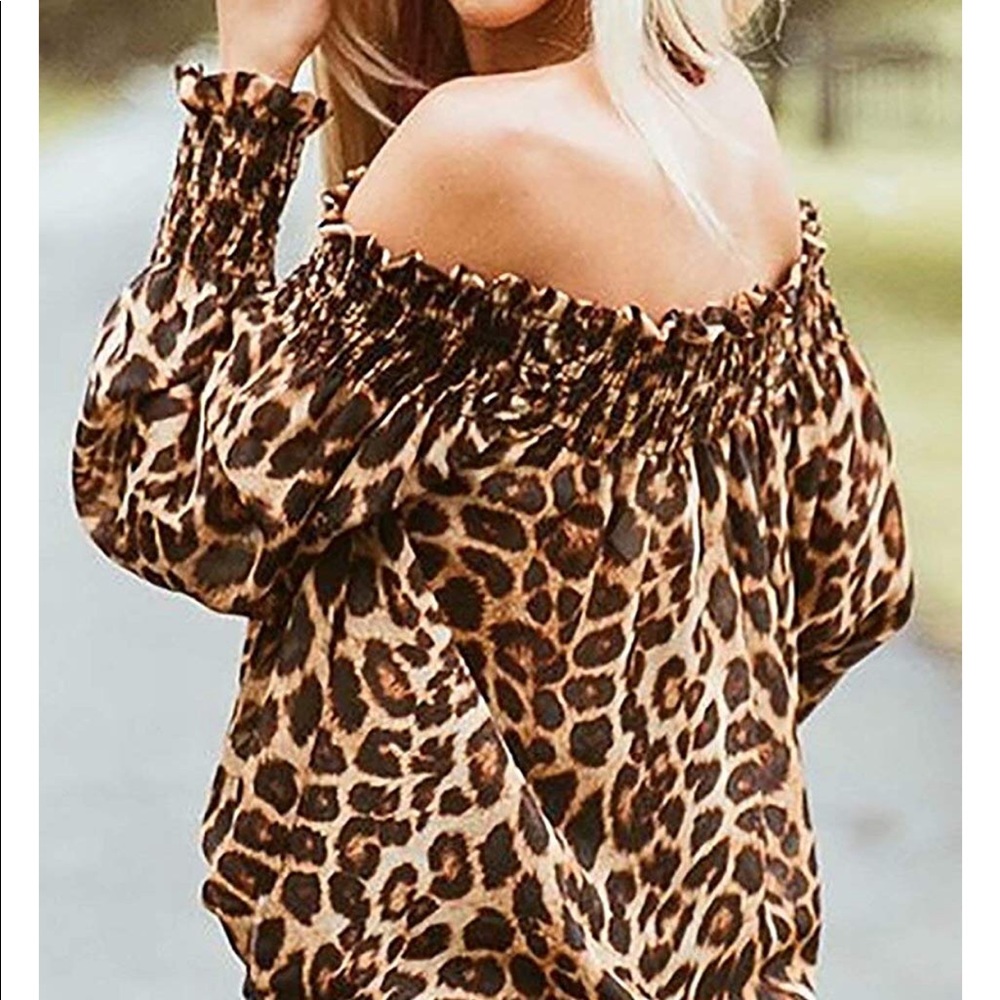 COPY - Womens Leopard Off The Shoulder Long Sleeve Blouse